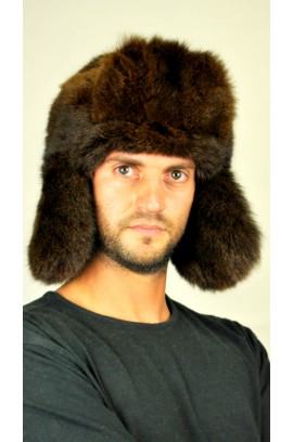 Possum fur hat dark brown - Russian style